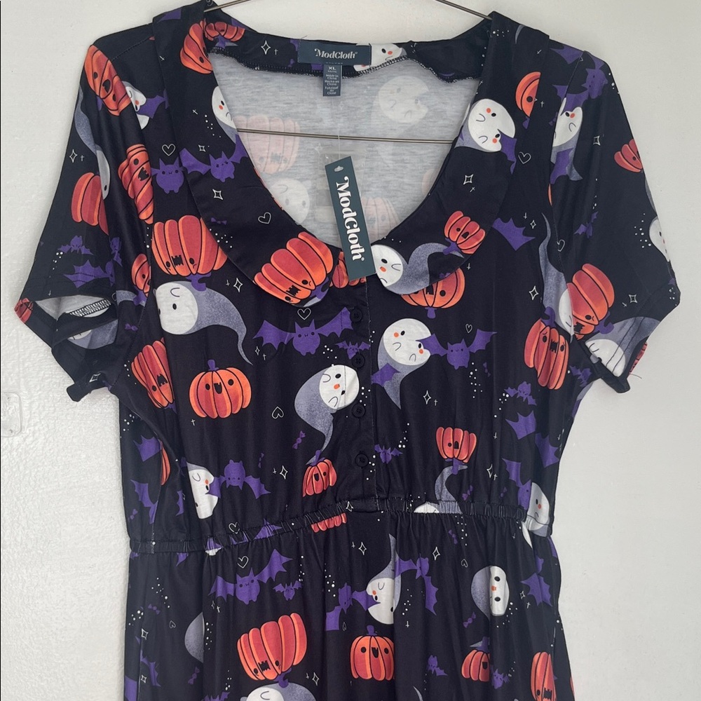 Modcloth Halloween Print Dress - Black and Orange